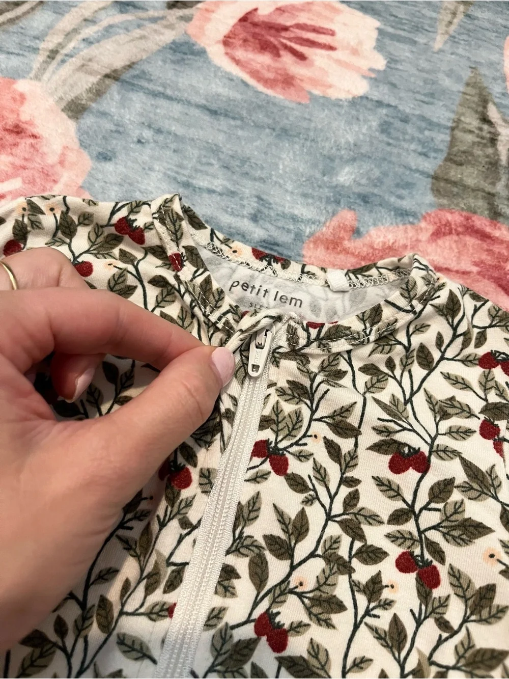 Petite Lem Floral Print Red & Green Baby Onesie